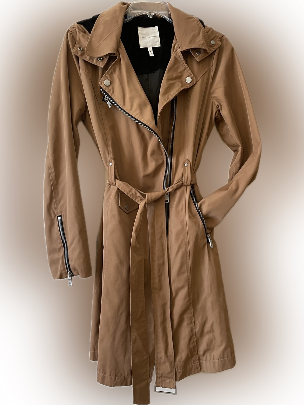 Avec Les Filles Camel Trench Coat with Belt Size S